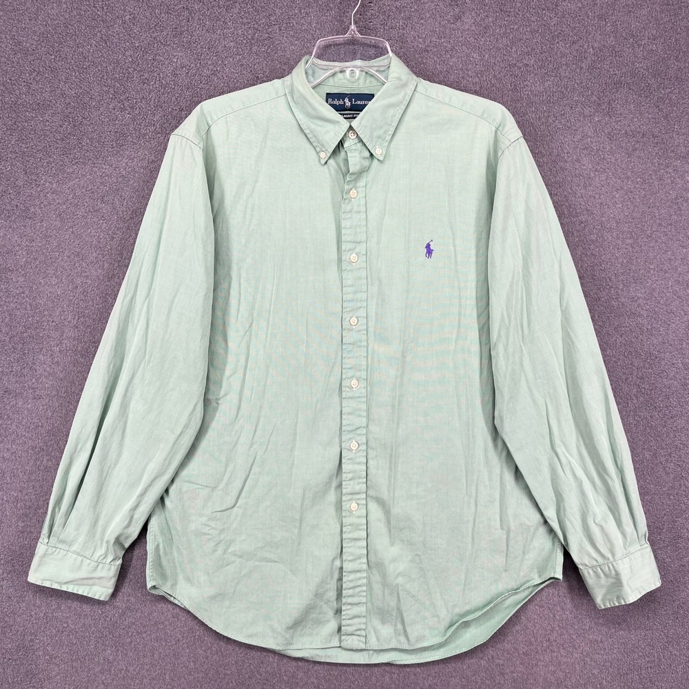 Ralph Lauren Button Down Shirt Men 16.5 34/35 Green Classic Fit Pony Vintage